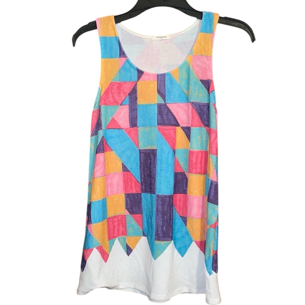 •12PM BY MON AMI•NWB COLORFUL GEOMETRIC FLIWY SCOOPNECK TANK ROP SIZE SMALL